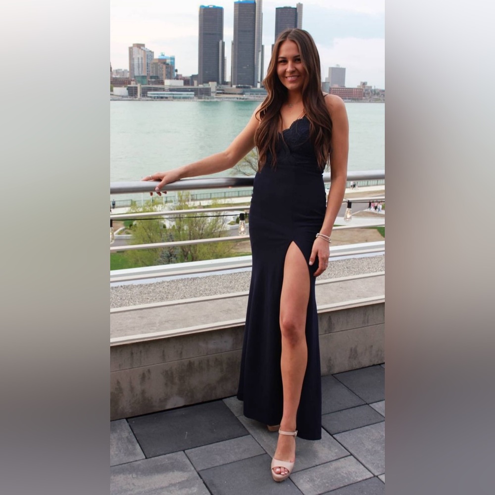 Lulus navy long slit dress